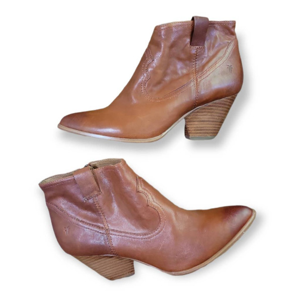 Frye Reina Ankle Bootie Cognac Genuine Leather Western 10 - Picture 1 of 9